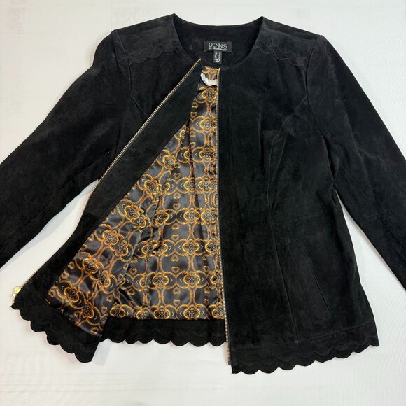 NWOT! Black Suede Leather Jacket - Dennis Basso SIZE 14 - Picture 2 of 10